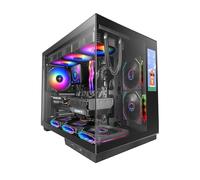 Mars Gaming MC-Mirage, Caja Gaming ATX, Pantalla LCD IPS 7,2” Personalizable, Cristal Templado Continuo Frontal y Lateral, Estructura Doble Cámara, Soporte Refrigeración Líquida hasta 360mm, Negro