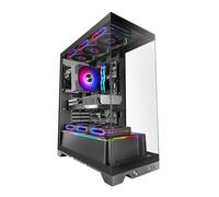 Mars Gaming MC- Prisma, Caja Gaming ATX, Triple Cristal Templado Continuo Sin Marcos, Iluminación ARGB Lateral y Frontal, Diseño de Doble Cámara, Soporte de Refrigeración Líquida hasta 360mm, Negro