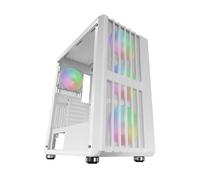 Mars Gaming MC-Vault, Caja Gaming ATX, 4X Ventiladores ARGB 120mm, Panel Frontal Mesh con Diseño Vertical, Ventana Lateral Cristal Templado, 3X Slots PCI Verticales, Semitorre PC Profesional, Blanco