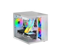Mars Gaming MC-View, Caja PC Gaming Micro-ATX con Cristal Templado Continuo 90º, Mini Torre PC con Doble Cámara, Soporte Refrigeración Líquida, Blanco