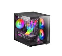 Mars Gaming MC-View, Caja PC Gaming Micro-ATX con Cristal Templado Continuo 90º, Mini Torre PC con Doble Cámara, Soporte Refrigeración Líquida, Negro