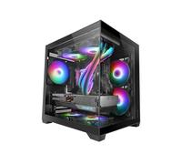 Mars Gaming MC-VIEW2, Caja Gaming MicroATX, Doble Cristal Templado Continuo Sin Marco, 1x Ventilador FRGB Trasero 120mm, Soporte Refrigeración Líquida hasta 240mm, Estructura de Doble Cámara, Negro
