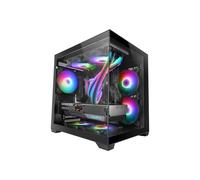 Mars Gaming MC-VIEW2, Caja MicroATX, Doble Cristal Templado, 1x Ventilador FRGB 120mm, Refrigeración 240mm, Cámara Doble, Negro