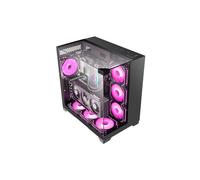 Mars Gaming MC-Vision, Caja Gaming ATX, Triple Cristal Templado Continuo Sin Marco, Estructura Doble Cámara, Compatible con Placas Base de Conector Inverso, Soporte Total Refrigeración Líquida, Negro