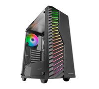 Mars Gaming MC-Volt, Caja Gaming ATX, Ventilador ARGB 120mm, Rejilla Frontal ARGB, Ventana Lateral Completa Cristal Templado, Gestión de Cableado, Semitorre PC, Soporte Refrigeración Líquida, Negro
