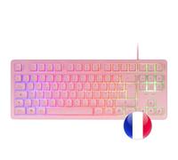 Mars Gaming MCP-RGB3, Idioma Francés, Pack RGB Teclado Fixed, Ratón Flow 3200 dpi, Auriculares Over-Ear, Alfombrilla XXL, Rosa