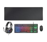 Mars Gaming MCP-RGB3, Idioma Portugués, Pack RGB Teclado Fixed, Ratón Flow 3200 dpi, Auriculares Over-Ear, Alfombrilla XXL, Negro