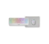 Mars Gaming MCP124, Layout Español, Combo Gaming 3en1, Teclado Ergonómico H-Mech LED RGB, Ratón RGB 3200DPI Switches HUANO, Alfombrilla Nanotextil 360x260mm, Compatibilidad Multiplataforma, Blanco