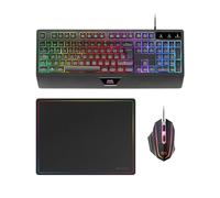 Mars Gaming MCP124, Combo Gaming 3en1, Teclado Ergonómico H-Mech LED RGB, Ratón RGB 3200DPI Switches HUANO, Alfombrilla Nanotextil 360x260mm, Compatibilidad Multiplataforma, Layout Portugués, Negro