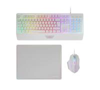 Mars Gaming MCP124, Layout Francés, Combo Gaming 3en1, Teclado Ergonómico H-Mech LED RGB, Ratón RGB 3200DPI Switches HUANO, Alfombrilla Nanotextil 360x260mm, Compatibilidad Multiplataforma, Blanco