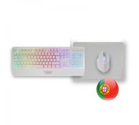 Mars Gaming MCP124, Layout Portugués, Combo Gaming 3en1, Teclado Ergonómico H-Mech LED RGB, Ratón RGB 3200DPI Switches HUANO, Alfombrilla Nanotextil 360x260mm, Compatibilidad Multiplataforma, Blanco