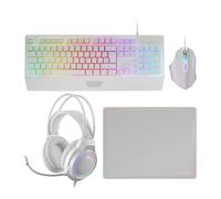 Mars Gaming MCP124PRO, Combo Gaming 4en1, Teclado RGB H-Mech con Reposamuñecas, Ratón RGB 3200DPI y Switches HUANO, Auriculares FRGB, Alfombrilla Nanotextil 36x26cm, Multiplataforma, Francés, Blanco