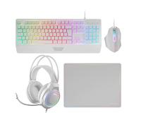Mars Gaming MCP124PRO, Combo Gaming 4en1, Teclado RGB H-Mech con Reposamuñecas, Ratón RGB 3200DPI y Switches HUANO, Auriculares FRGB, Alfombrilla Nanotextil 36x26cm, Multiplataforma, Español, Blanco