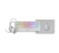 Mars Gaming MCP124PRO Combo RGB 4en1 Teclado H-Mech Ratón Auriculares Alfombrilla Español Blanco