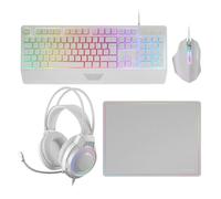 Mars Gaming MCP124PRO Combo RGB 4en1 Teclado H-Mech Ratón Auriculares Alfombrilla Español Blanco