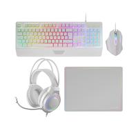 Mars Gaming MCP124PRO, Español, Combo Gaming 4en1, Teclado RGB H-Mech con Reposamuñecas, Ratón RGB 3200DPI y Switches HUANO, Auriculares FRGB, Alfombrilla Nanotextil 36x26cm, Multiplataforma, Blanco