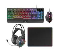 Mars Gaming MCP124PRO, Francés, Combo Gaming 4en1, Teclado RGB H-Mech con Reposamuñecas, Ratón RGB 3200DPI y Switches HUANO, Auriculares FRGB, Alfombrilla Nanotextil 36x26cm, Multiplataforma, Negro