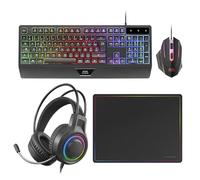 Mars Gaming MCP124PRO, Francés, Combo Gaming 4en1, Teclado RGB H-Mech con Reposamuñecas, Ratón RGB 3200DPI y Switches HUANO, Auriculares FRGB, Alfombrilla Nanotextil 36x26cm, Multiplataforma, Negro