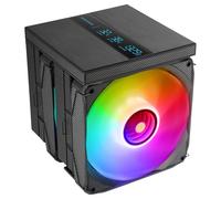 Mars Gaming MCPU-LCDPRO, Disipador CPU Doble Torre 380W TDP, 8x Heatpipes HCT, 2x Ventiladores 120mm PWM FDB, Pantalla LCD XL, Iluminación ARGB Infinity Mirror, Compatibilidad Intel y AMD, Negro