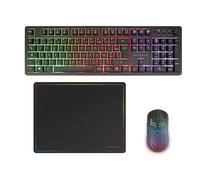 Mars Gaming MCPWX, Combo Gaming Inalámbrico, Tecnología DualPro Link 2.4GPRO, Teclado Completo FRGB con Control Multimedia + Ratón RGB 3200DPI + Alfombrilla Antideslizante 360x260mm, Negro, Francés