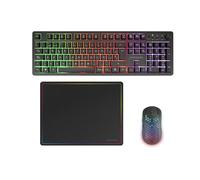 Mars Gaming MCPWX, Combo Gaming Inalámbrico, Tecnología DualPro Link 2.4GPRO, Teclado Completo FRGB con Control Multimedia + Ratón RGB 3200DPI + Alfombrilla Antideslizante 360x260mm, Negro, Español