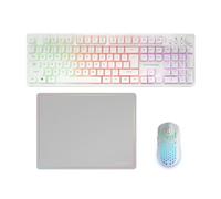 Mars Gaming MCPWX, Inglés US, Combo Gaming Inalámbrico, Tecnología DualPro Link 2.4GPRO, Teclado Completo FRGB con Control Multimedia + Ratón RGB 3200DPI + Alfombrilla Antideslizante 360x260mm, Blanco