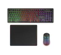 Mars Gaming MCPWX, Español, Combo Gaming Inalámbrico, Tecnología DualPro Link 2.4GPRO, Teclado Completo FRGB con Control Multimedia + Ratón RGB 3200DPI + Alfombrilla Antideslizante 360x260mm, Negro