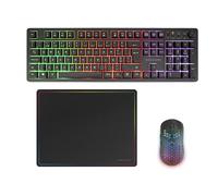 Mars Gaming MCPWX, Combo Gaming Inalámbrico, Tecnología DualPro Link 2.4GPRO, Teclado Completo FRGB con Control Multimedia + Ratón RGB 3200DPI + Alfombrilla Antideslizante 360x260mm, Negro, Portugués