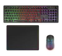 Mars Gaming MCPWX, Español, Combo Gaming Inalámbrico, Tecnología DualPro Link 2.4GPRO, Teclado Completo FRGB con Control Multimedia + Ratón RGB 3200DPI + Alfombrilla Antideslizante 360x260mm, Negro