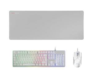 Mars Gaming MCPX, Idioma Francés AZERTY, Combo Gaming 3en1 con Teclado H-Mech Iluminado, Ratón Ultraligero 10000 dpi con Software y Alfombrilla XXL, Compatible con PC, PS4, PS5, Xbox, Blanco