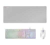 Mars Gaming MCPX, Portugués, Combo Gaming 3en1 con Teclado H-Mech Iluminado, Ratón Ultraligero 10000 dpi con Software y Alfombrilla XXL, Compatible con PC, PS4, PS5, Xbox, Blanco