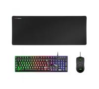 Mars Gaming MCPX, Idioma Español, Combo Gaming 3en1 con Teclado H-Mech Iluminado, Ratón Ultraligero 10000 dpi con Software y Alfombrilla XXL, Compatible con PC, PS4, PS5, Xbox, Negro