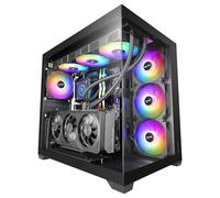 Mars Gaming MCV5, Caja PC ATX, Cristal Templado Panorámico, 4X Ventiladores ARGB 120mm, 7 Slots PCI Horizontales + 2 Slots PCI Verticales, Compatible con Placas Base de Conector Inverso, USB-C, Negro