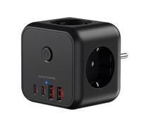 Mars Gaming MD-CUBE20, Powercube Multifunción Compacto, 3X Enchufes SCHUKO + 2X USB-C + 2X USB-A, Carga Rápida PD 20W, Tecnología GAN, Botón ON/Off con Indicador LED, 9 Protecciones, Negro