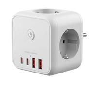 Mars Gaming MD-CUBE20, Powercube Multifunción Compacto, 3X Enchufes SCHUKO + 2X USB-C + 2X USB-A, Carga Rápida PD 20W, Tecnología GAN, Botón ON/Off con Indicador LED, 9 Protecciones, Blanco