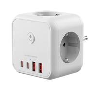 Mars Gaming MD-CUBE20, Powercube Multifunción Compacto, 3X Enchufes SCHUKO + 2X USB-C + 2X USB-A, Carga Rápida PD 20W, Tecnología GAN, Botón ON/Off con Indicador LED, 9 Protecciones, Blanco