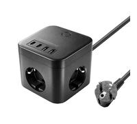 Mars Gaming MD-CUBE35, Powercube Multifunción Compacto, 3X Enchufes SCHUKO + 2X USB-C + 2X USB-A, Carga Rápida PD 35W, Tecnología GAN, Cable 1.8m, Botón ON/Off e Indicador LED, 9 Protecciones, Negro