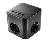 Mars Gaming MD-CUBE35, PowerCube Multifunción Compacto con Cable 1.8m, 3 Enchufes SCHUKO + 2 USB-C + 2 USB-A, Carga Rápida PD 35W, Tecnología GaN, Botón ON/OFF con LED, Enchufe Europeo Tipo F, Negro o