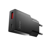 Mars Gaming MD-GAN30, Cargador USB 30W, Carga Rápida PD 3.0 y QC 3.0, Tecnología GAN, Formato Ultracompacto y Ligero, 9 Protecciones de Seguridad, Puerto USB-C y USB-A, Enchufe Europeo Tipo C, Negro