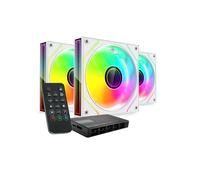MARS GAMING MF-3DPROKIT, Kit 3x Ventiladores PWM 120mm, Iluminación ARGB Infinity Mirror 3D, Sistema Control PWM, Rodamientos FDB, Mando a Distancia y HUB, Compatibilidad Total ARGB, Blanco