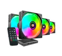 Mars Gaming MF-SI4KIT, Kit 4x Ventiladores Ultrasilenciosos 120mm, Iluminación ARGB Infinity Mirror, Rodamientos FDB y Núcleo de Cobre, Mando a Distancia y HUB, Compatibilidad Total ARGB, Negro