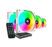 Mars Gaming MF-SI4KIT, Kit 4x Ventiladores Ultrasilenciosos 120mm, Iluminación ARGB Infinity Mirror, Rodamientos FDB y Núcleo de Cobre, Mando a Distancia y HUB, Compatibilidad Total ARGB, Blanco