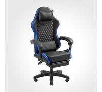 Mars Gaming MGC-X, Silla Gaming Ergonómica, Cuero Sintético, Respaldo Reclinable y Altura Regulable, Reposabrazos Dinámico, Cojín Cervical y Lumbar, Silla de Oficina con Reposapiés Extensible, Azul