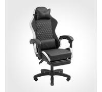 Mars Gaming MGC-X, Silla Gaming Ergonómica, Cuero Sintético, Respaldo Reclinable y Altura Regulable, Reposabrazos Dinámico, Cojín Cervical y Lumbar, Silla de Oficina con Reposapiés Extensible, Blanco