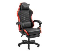 Mars Gaming MGC-X, Silla Gaming Ergonómica, Cuero Sintético, Respaldo Reclinable y Altura Regulable, Reposabrazos Dinámico, Cojín Cervical y Lumbar, Silla de Oficina con Reposapiés Extensible, Rojo