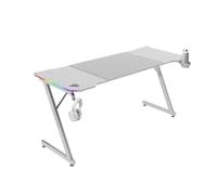 Mars Gaming MGD-X160RGB, Mesa Gaming Ergonómica, Iluminación ARGB con Mando, Fibra de Carbono, Alfombrilla XXL, Soporte Auriculares y Bebida, Gestión Cableado, Escritorio Gaming 160x60cm, Blanco