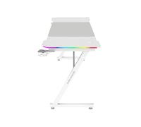 Mars Gaming MGD-X160RGB, Mesa Gaming Ergonómica, Iluminación ARGB con Mando, Fibra de Carbono, Alfombrilla XXL, Soporte Auriculares y Bebida, Gestión Cableado, Escritorio Gaming 160x60cm, Blanco