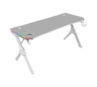 Mars Gaming MGD140RGB, Mesa Ergonómica Gaming RGB, Soporte Auriculares y Bebida, Alfombrilla Ratón, 140x60cm, Blanco