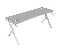 Mars Gaming MGDXL, Mesa Gaming XL 160cm con Alfombrilla Total Nanotextil, Soporte Auriculares y Bebida, Gestión de Cables, Superficie Carbono, Escritorio PC Estructura de Acero, Blanco
