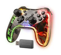 Mars Gaming MGP-24, Gamepad Inalámbrico 2.4GPRO, Diseño Translúcido Neon RGB, Vibración Háptica Dual, Joysticks Analógicos, Mando para PC, PS3, PS4, XBOX360, Raspberry Pi, Mac, Android, Transparente